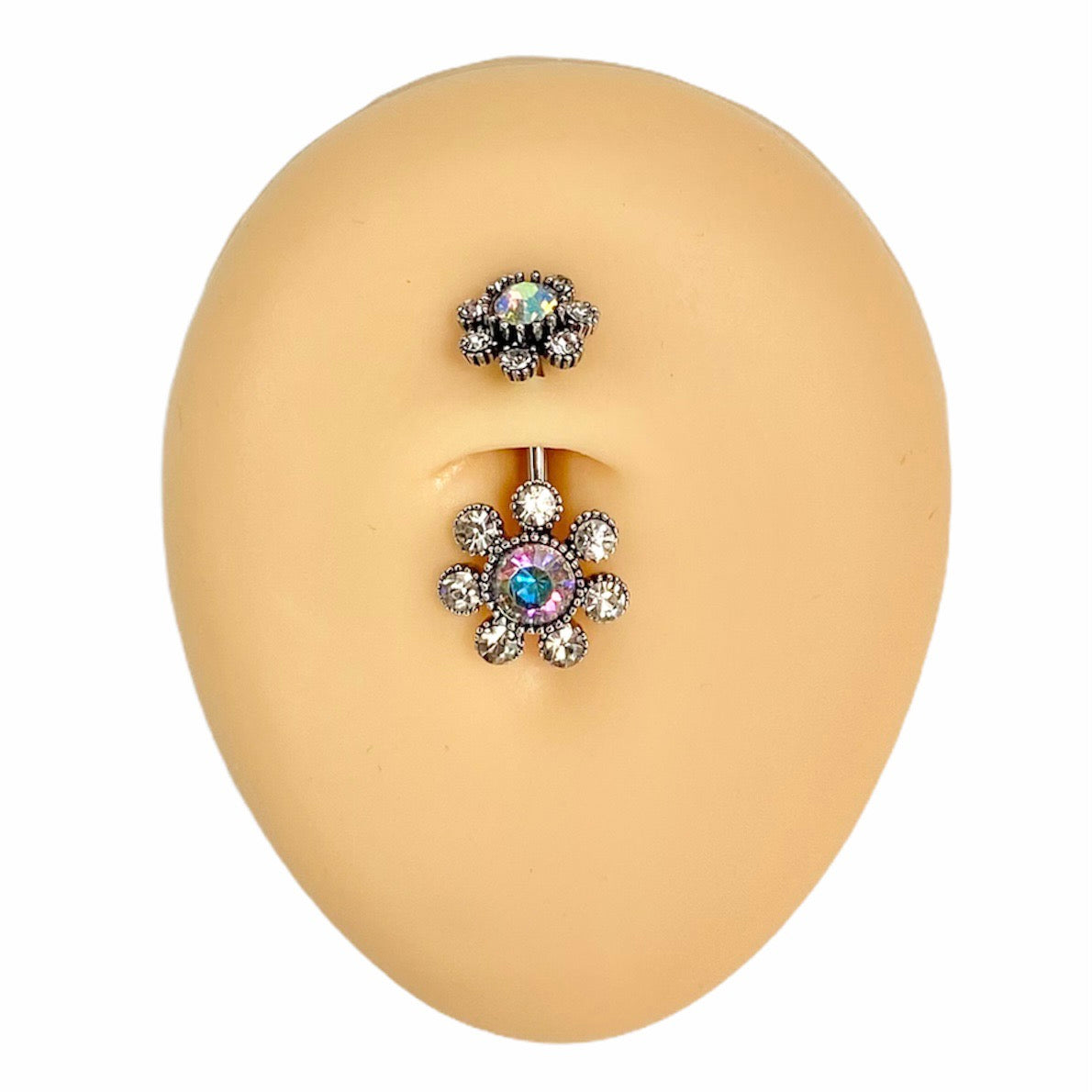 Aurora Borealis Double End Funky Crystal Flower Belly Bar  image 0