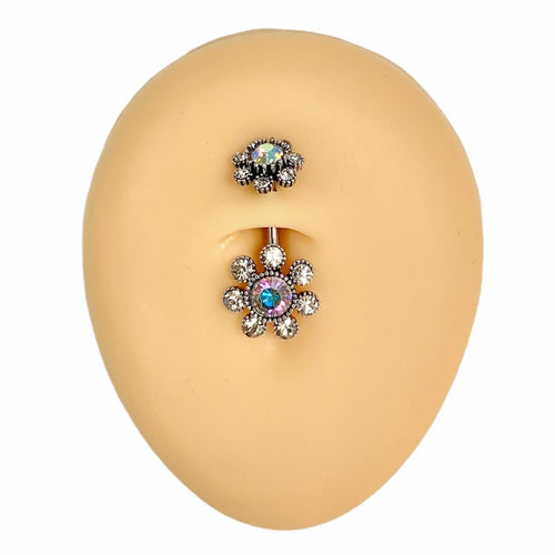 Aurora Borealis Double End Funky Crystal Flower Belly Bar  image 0