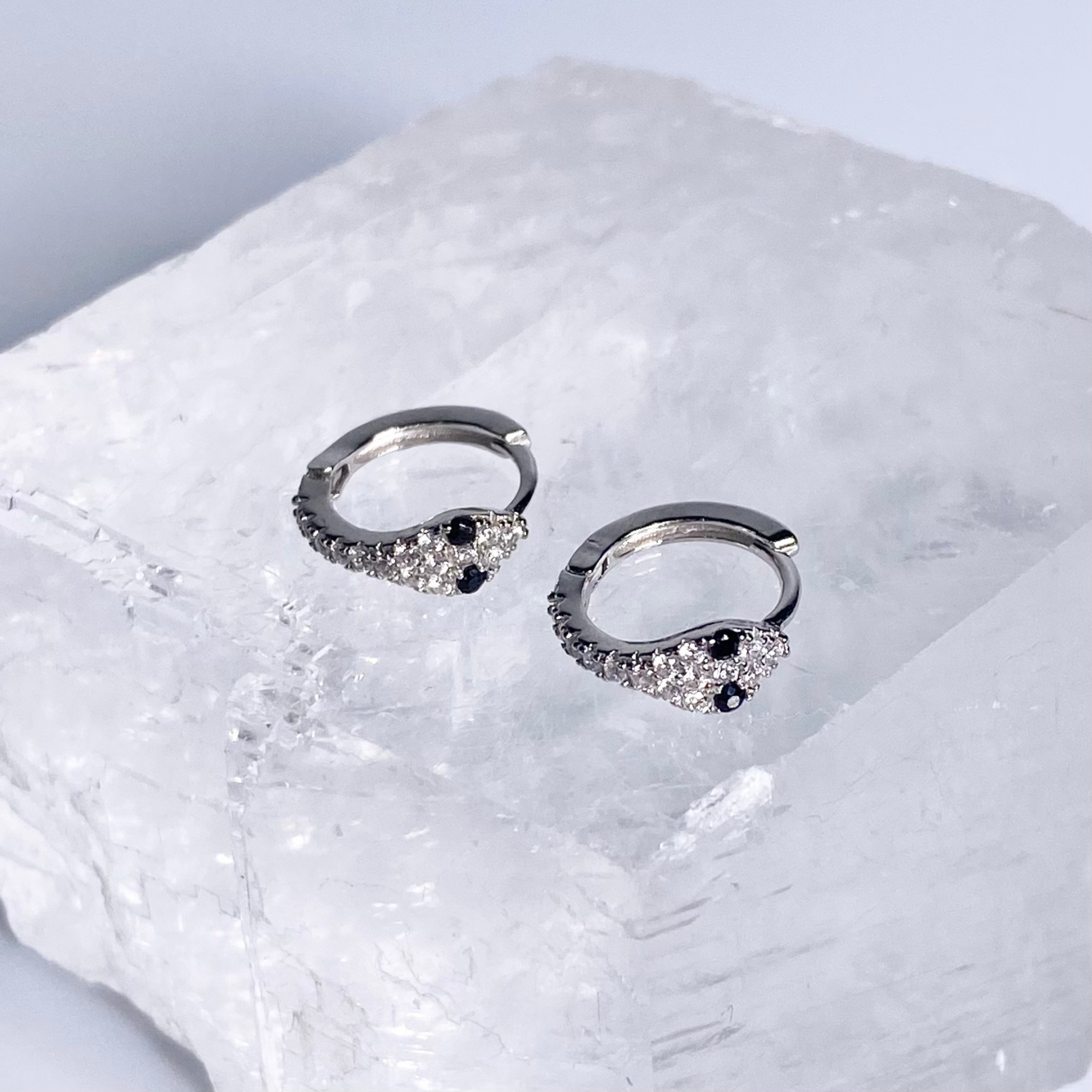 Silver Black Eye CZ Snake Earrings image 0