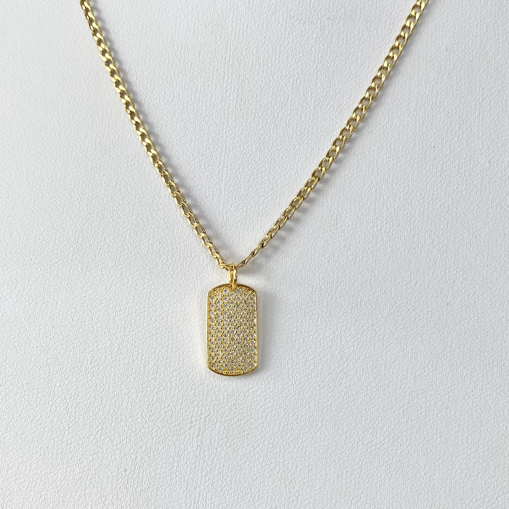 Gold CZ Paved Tag Necklace image 0