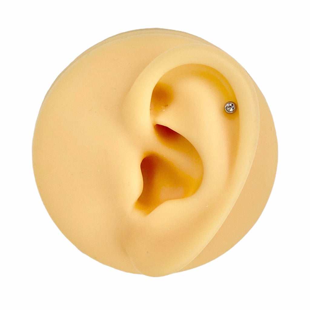 Silver Clear CZ Ball Top Flat Back Stud image 0