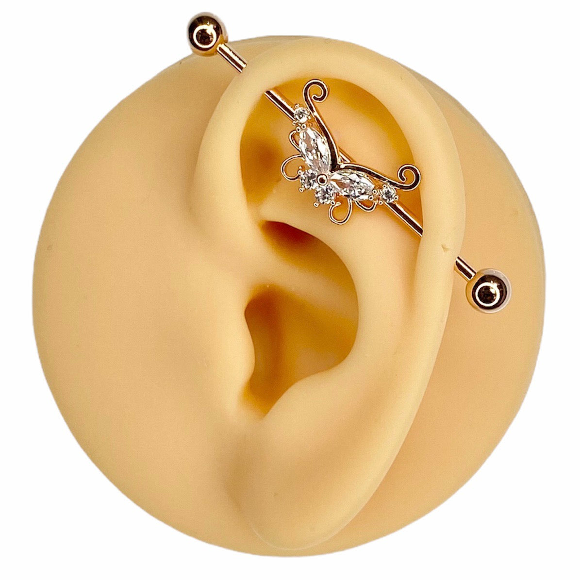 Rose Gold Marquise CZ Butterfly Industrial Barbell  image 0