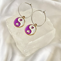 Purple Yin & Yang Circle Hoop Earrings image 0