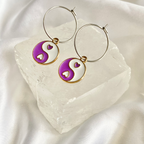 Purple Yin & Yang Circle Hoop Earrings image 0