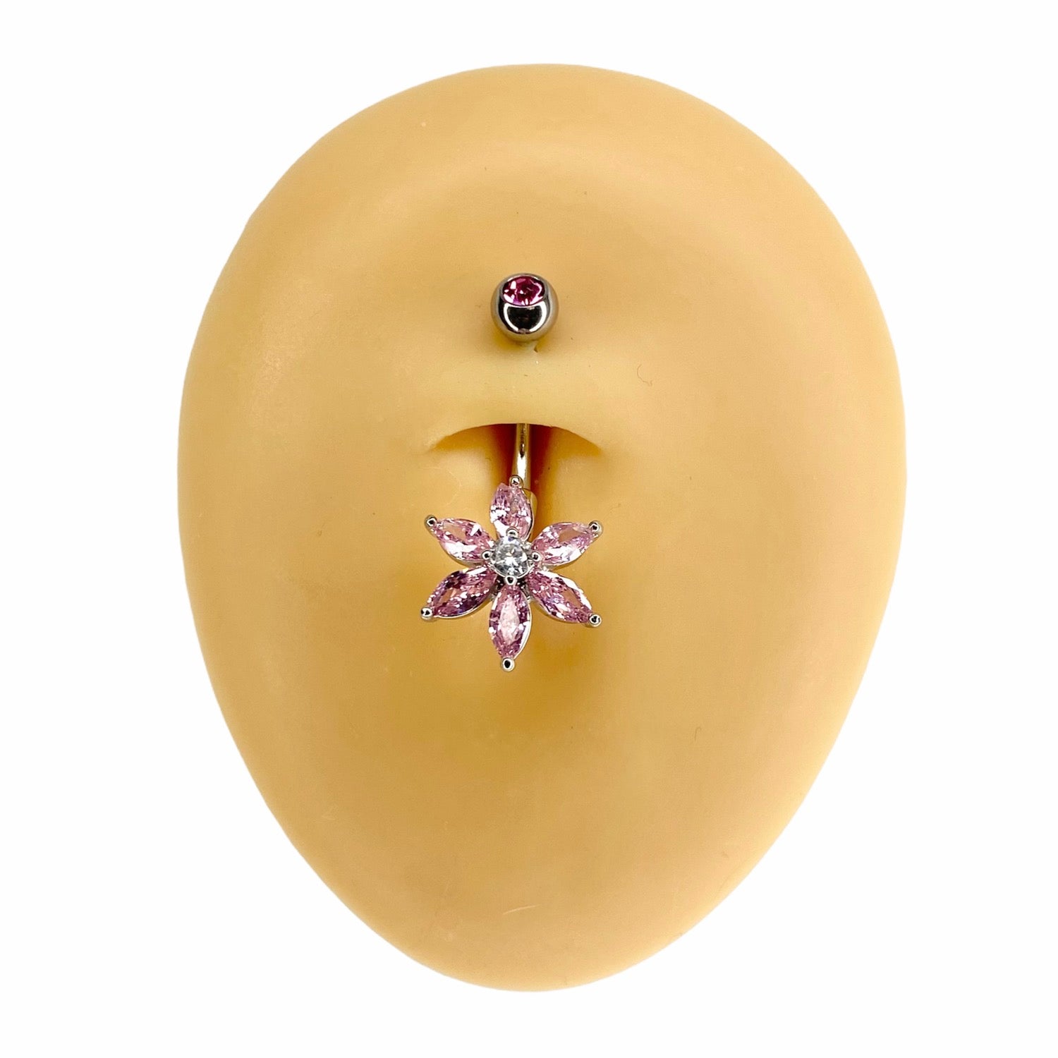 Pink CZ Marquise Flower Belly Bar  image 0