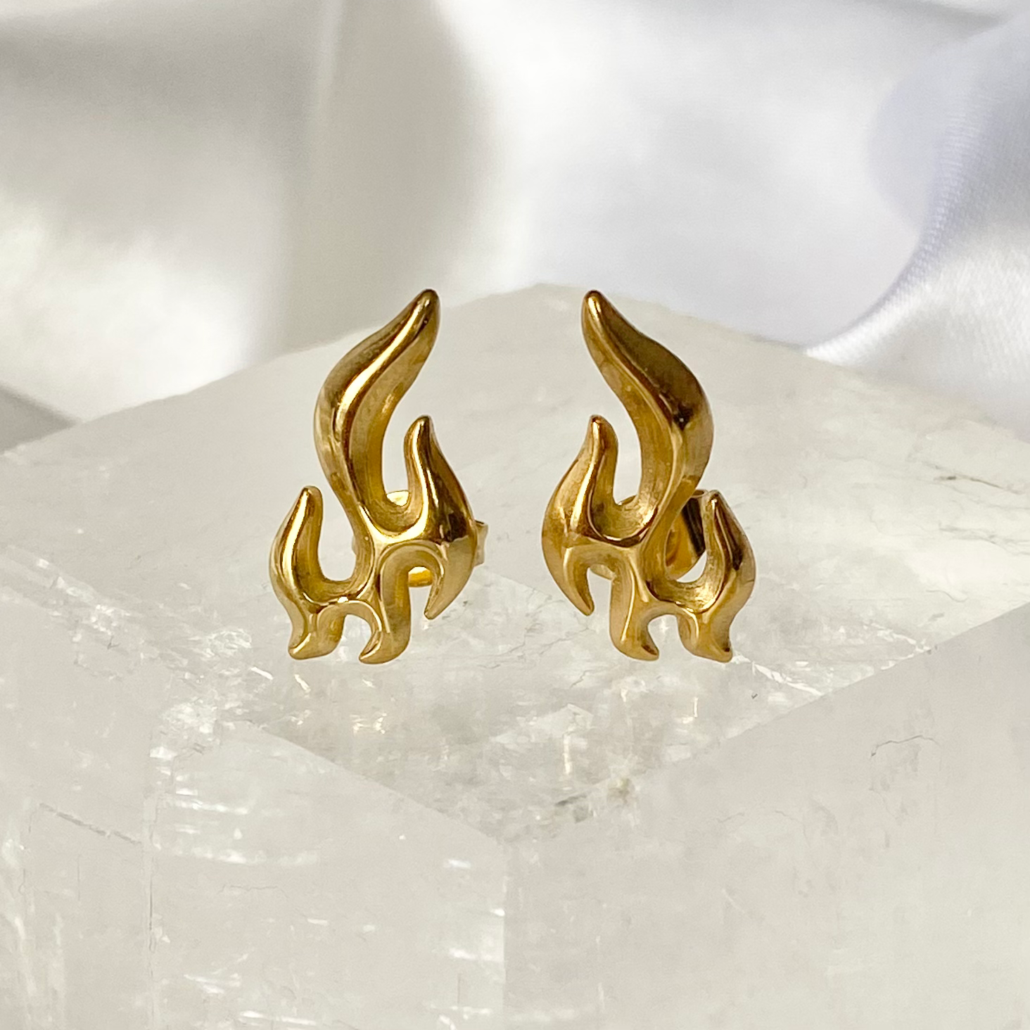 Gold Flame Stud Earrings image 0
