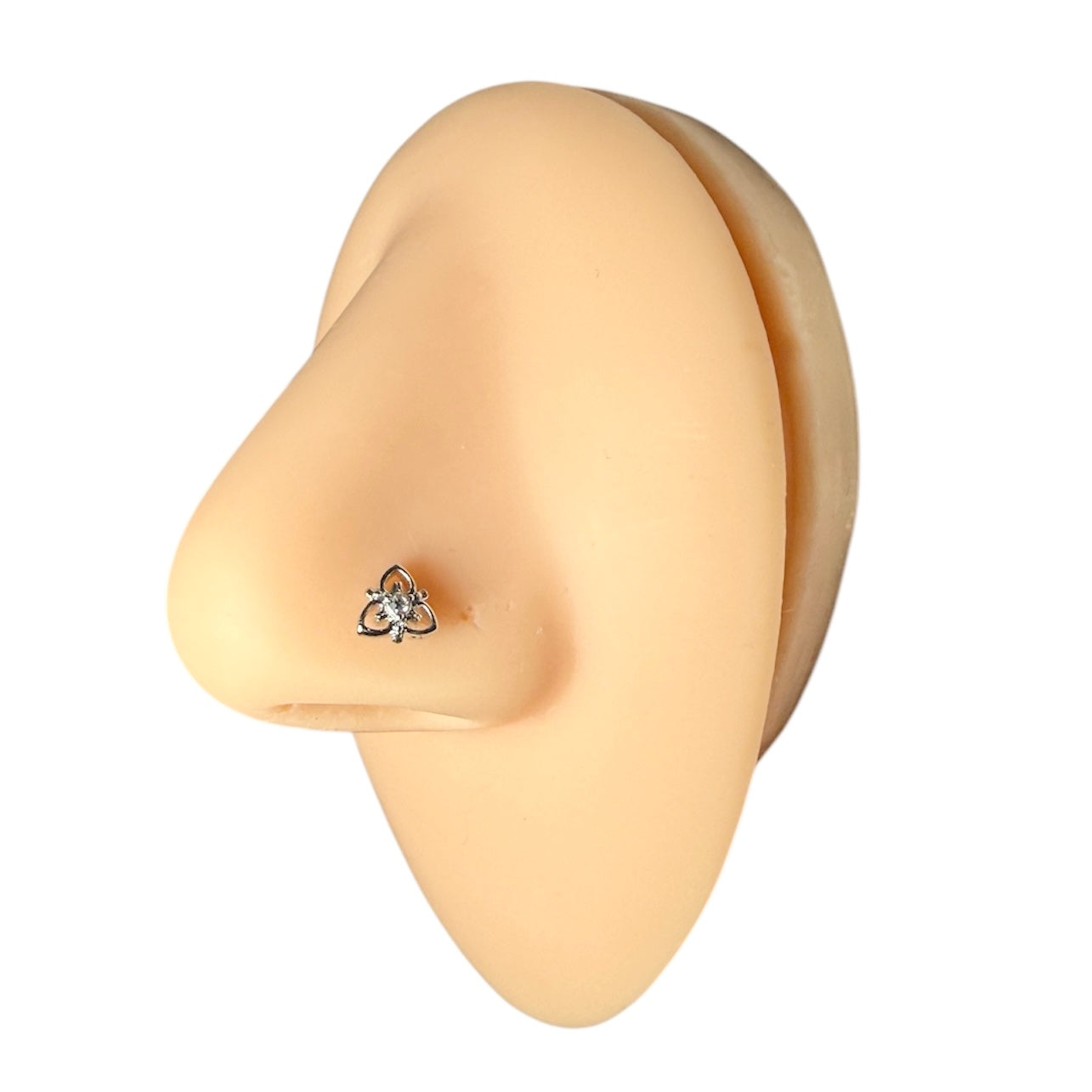 Silver Triple Heart Filigree CZ Centre Nose Stud image 0