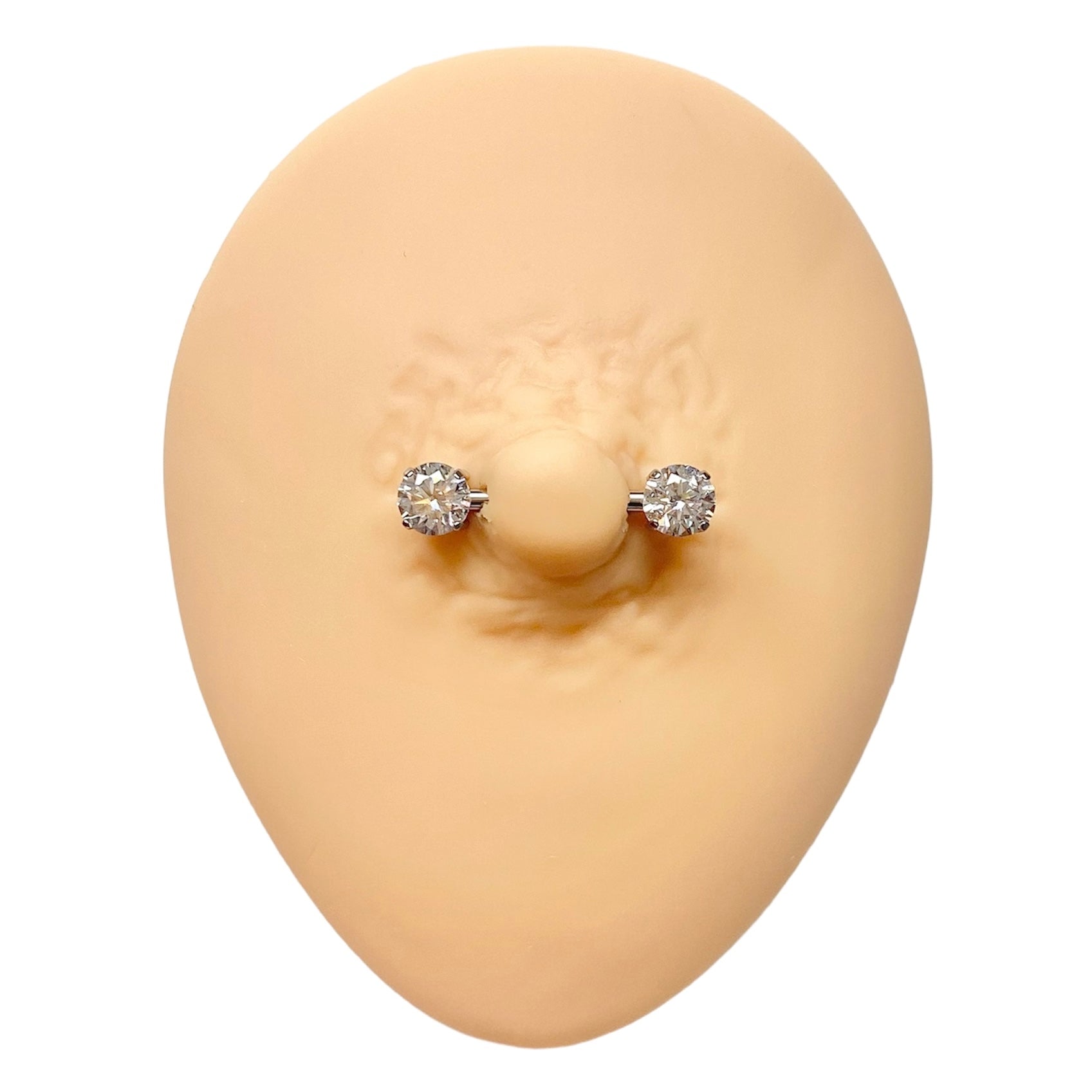 Silver Prong Set Cubic Zirconia Titanium Nipple Bar image 0