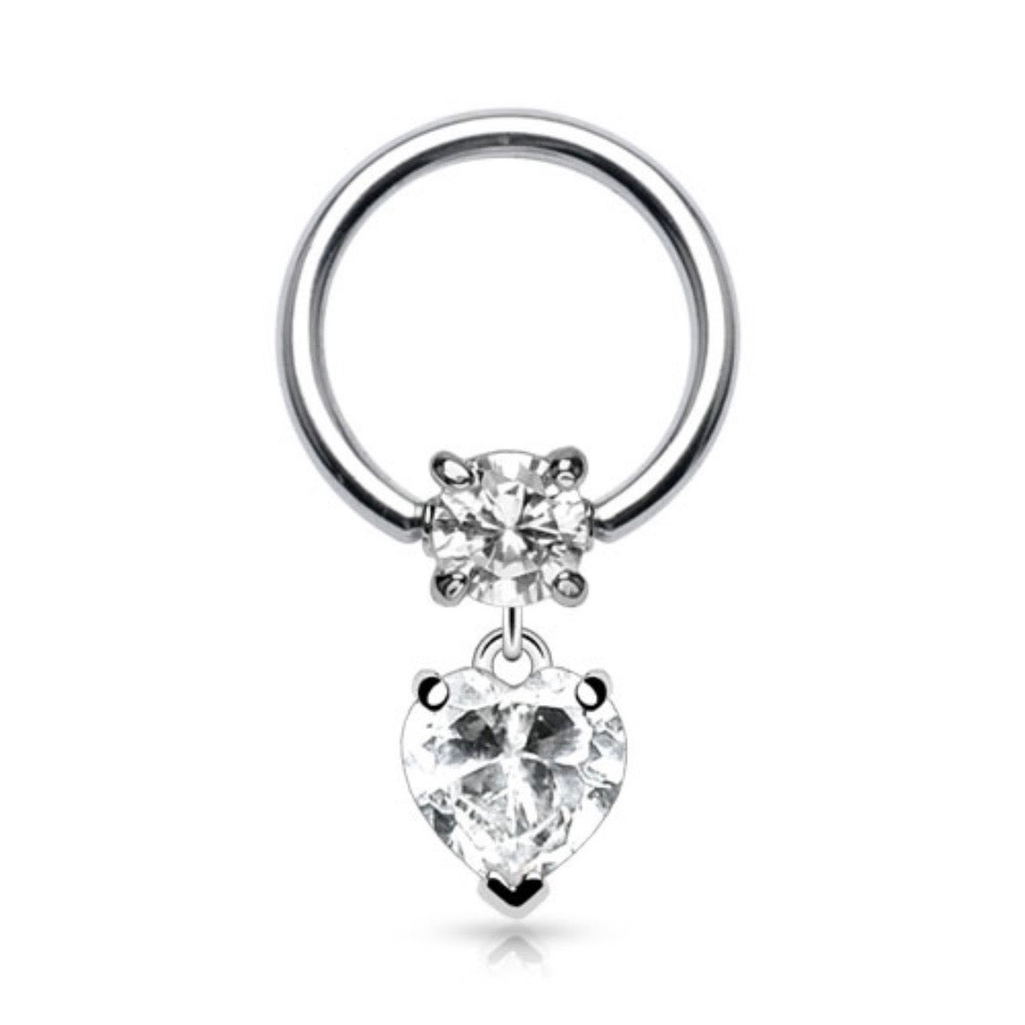 Clear Gem Dangle Heart Captive Hoop Ring image 0