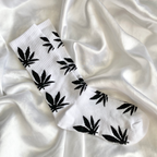 White & Black Weed Leaf Socks image 1