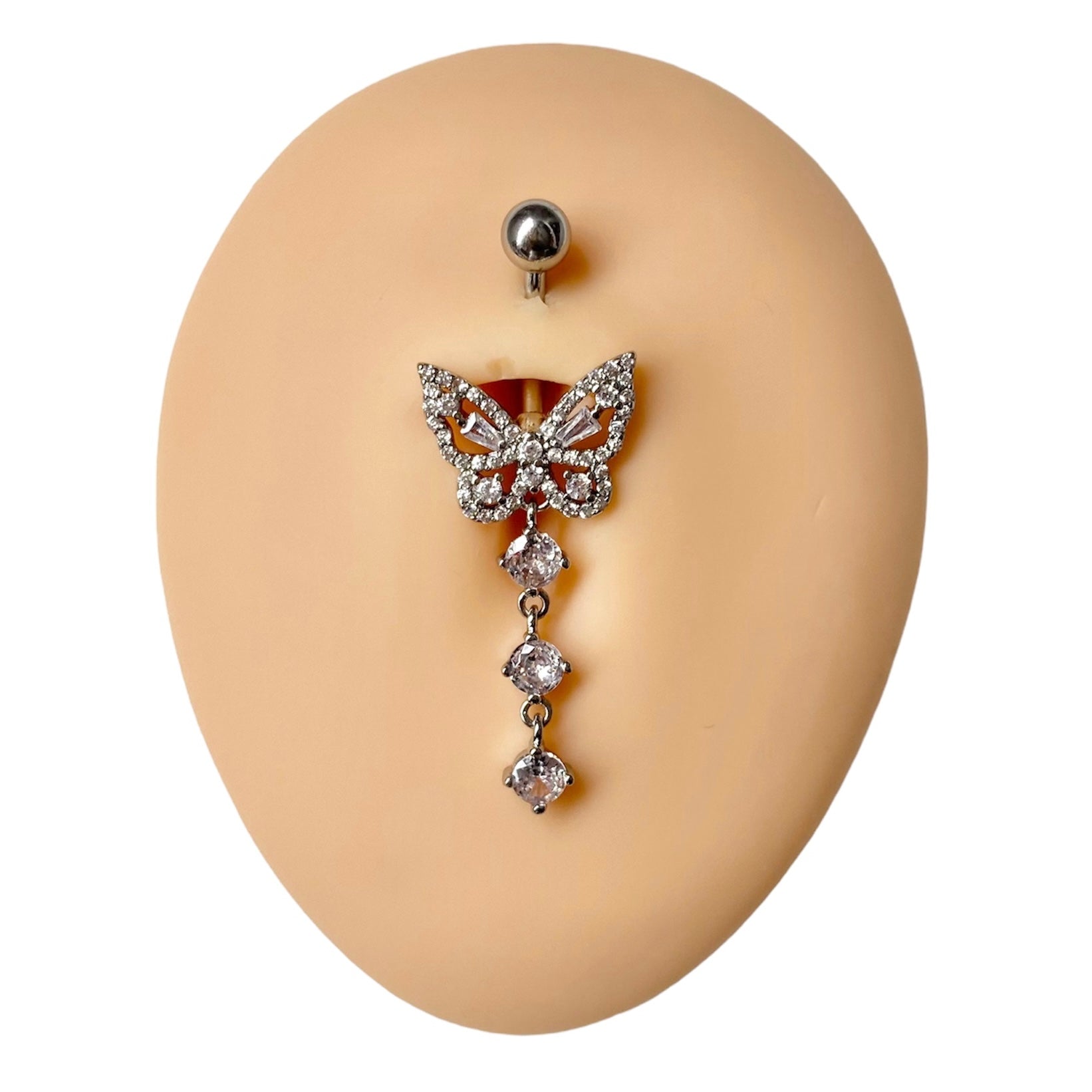 Silver Icy Butterfly CZ Dangle Belly Bar  image 0