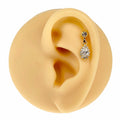 Gold Clear CZ Tear Drop Dangle Barbell Stud image 0