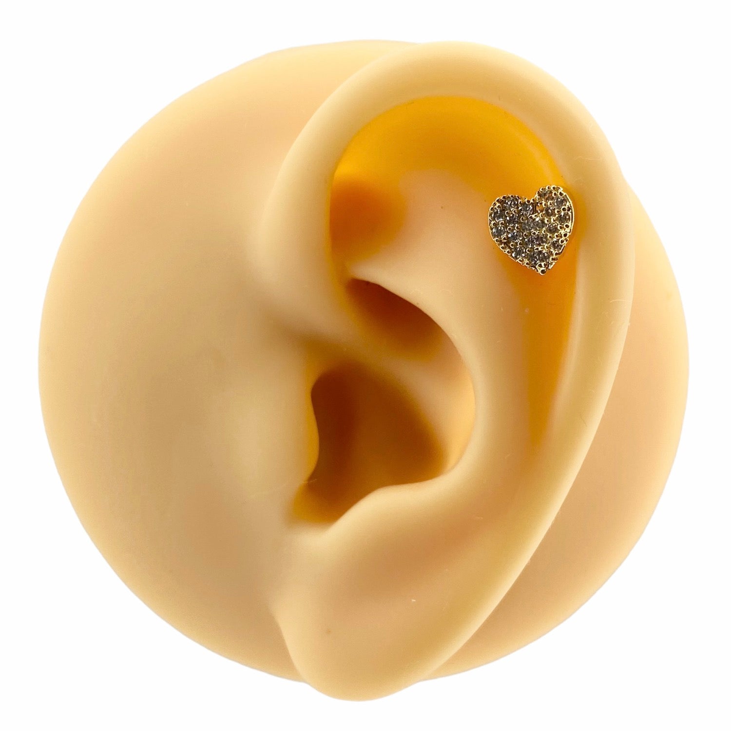 Gold CZ Paved Curved Heart Flat Back Stud image 0
