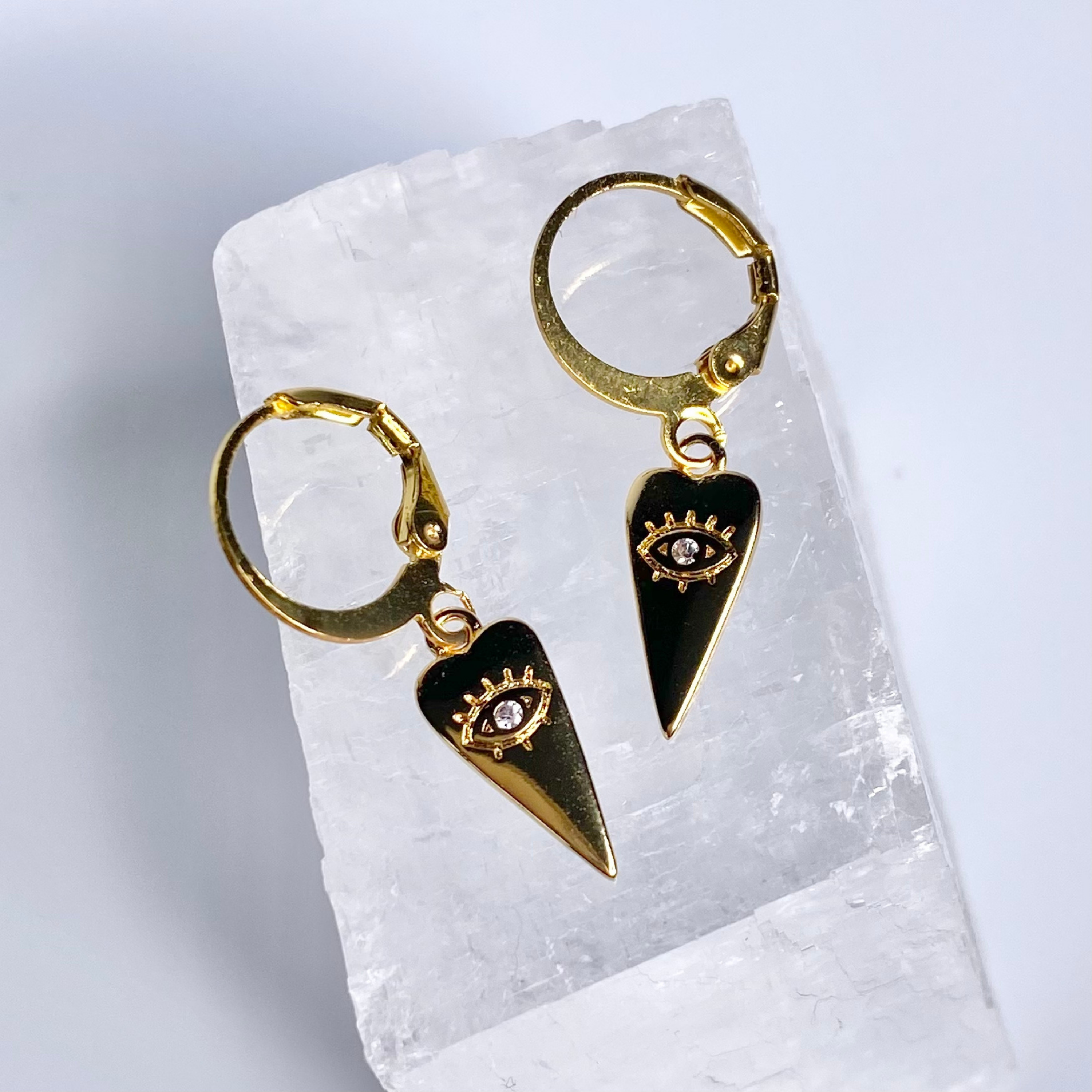 Gold Evil Eye Heart Hoop Earrings image 0
