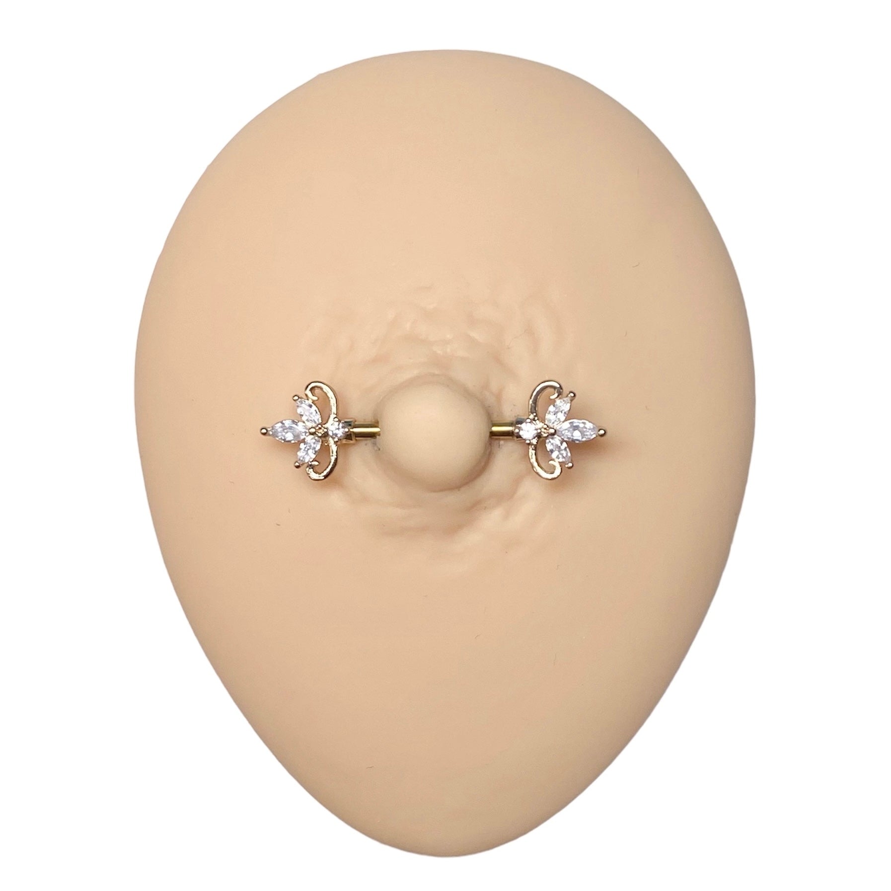 Gold Triple Marquise Nipple Bar image 0
