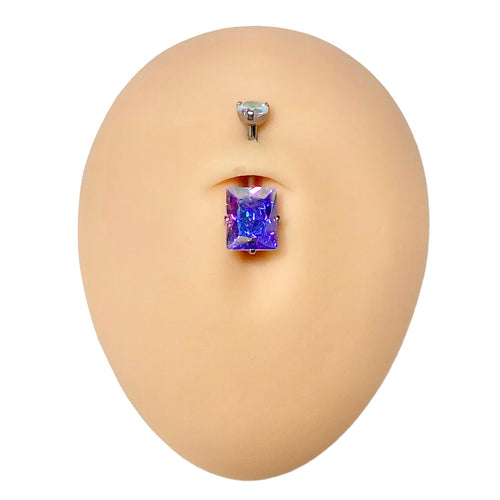 Aurora Borealis Rectangle Cubic Zirconia Belly Bar image 0