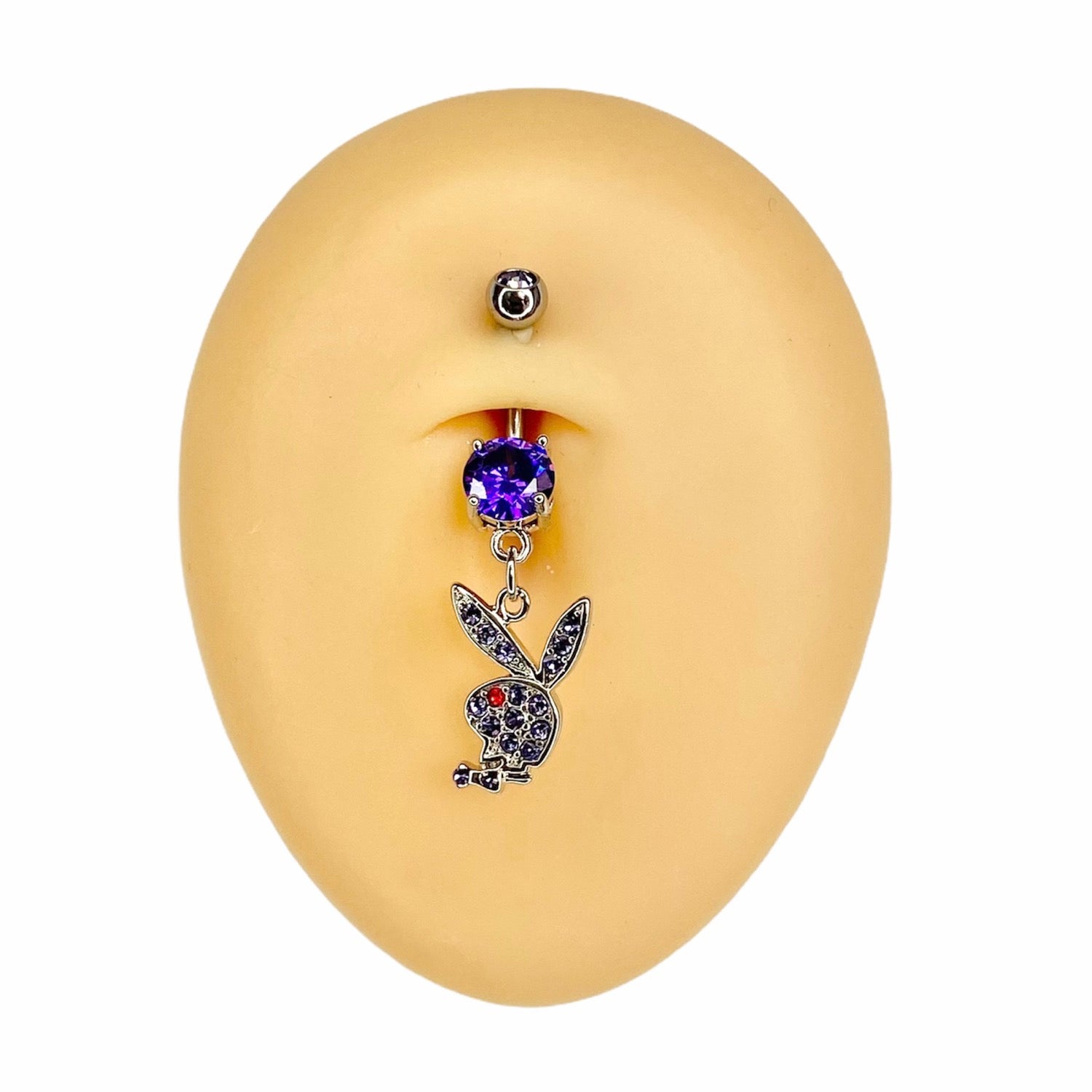 Purple CZ Playboy Dangle Belly Bar  image 0