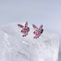 Pink CZ Paved Playboy Stud Earrings image 0