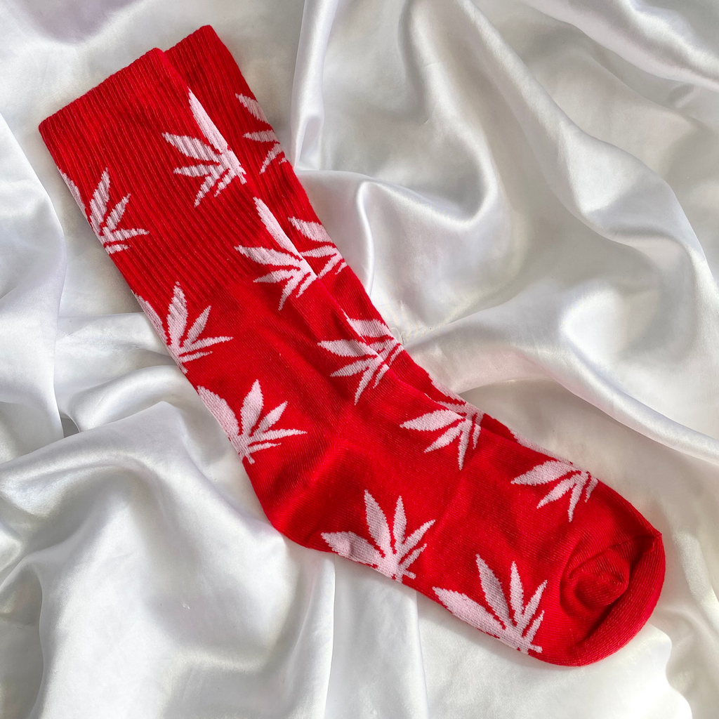 Red & Pale Pink Weed Leaf Socks image 1