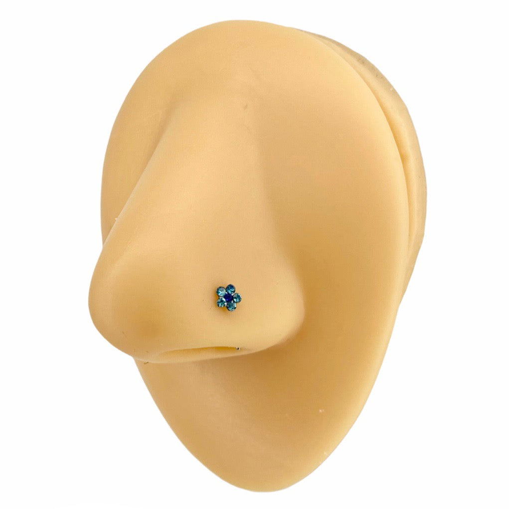 Blue Mini Crystal Flower Nose Stud image 0