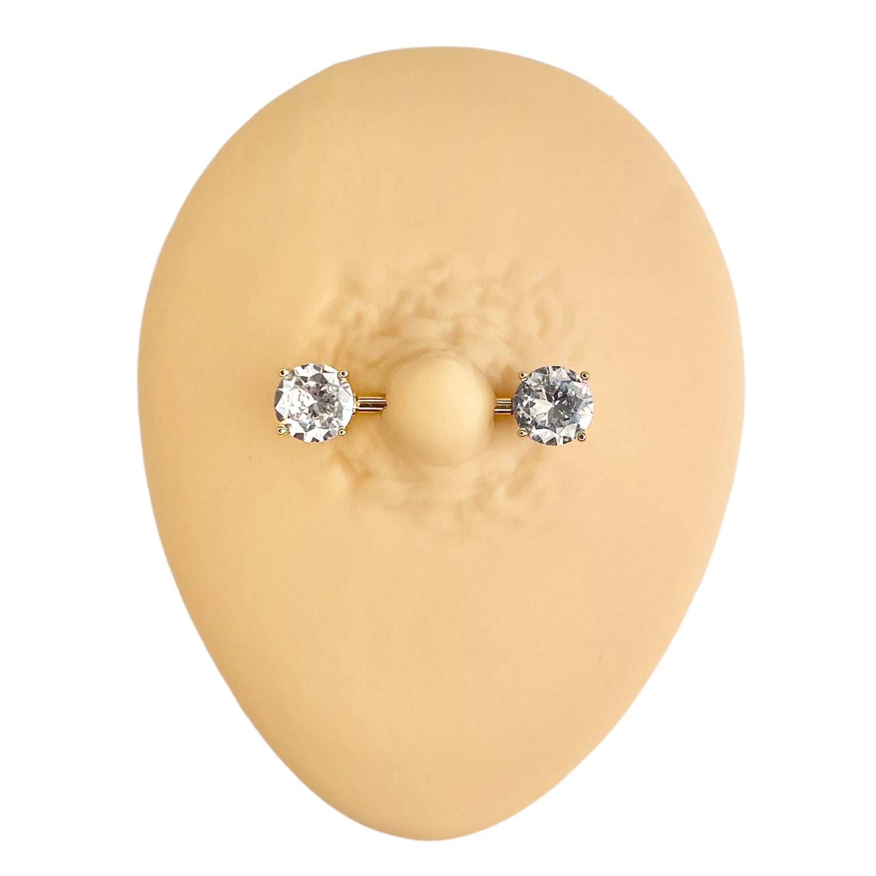 Gold Round Cubic Zirconia Prong Set Nipple Bar image 0