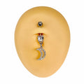 Silver CZ Paved Crescent Moon Dangle Belly Bar  image 0