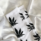 White & Black Weed Leaf Socks image 0