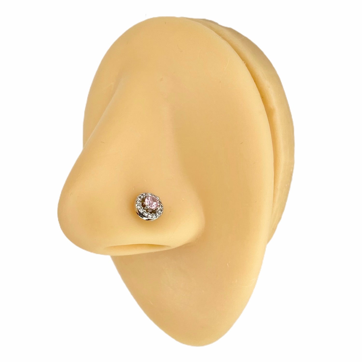 Pink Double Tiered Round CZ Nose Stud image 0