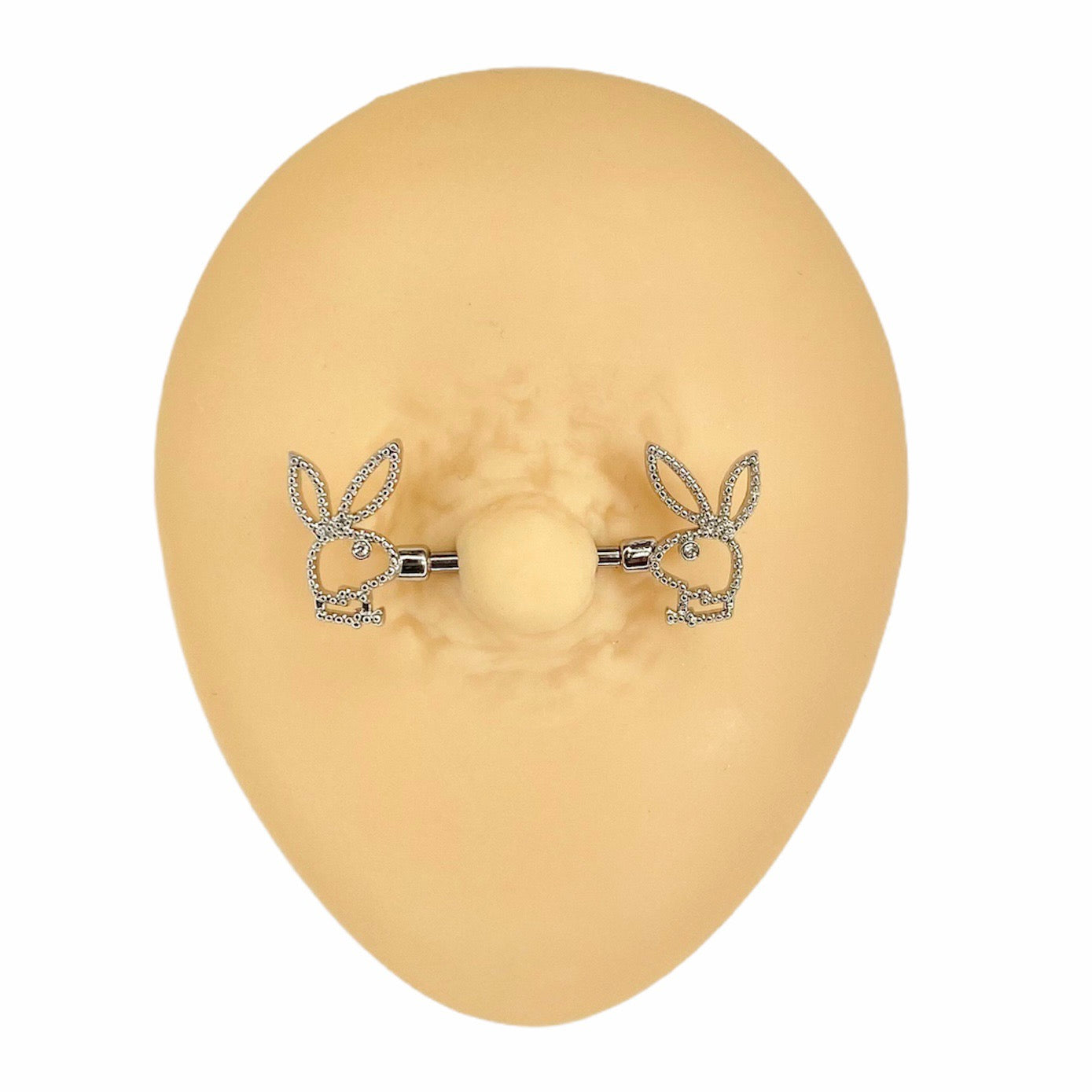 Silver Textured Edge Playboy Crystal Eye Nipple Bar image 0