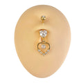 Gold CZ Heart Outline Dangle Belly Bar  image 0