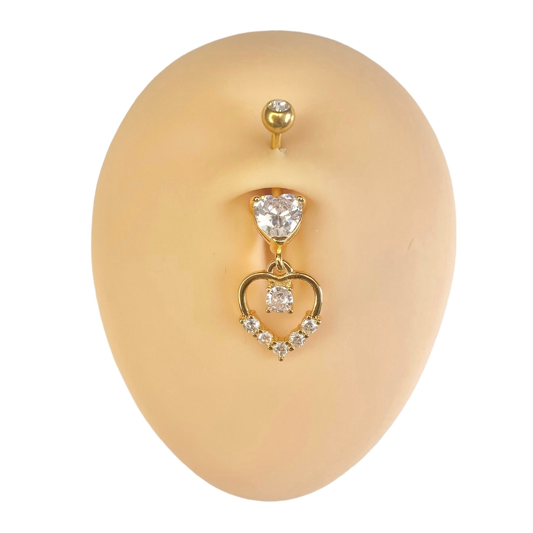 Gold CZ Heart Outline Dangle Belly Bar  image 0