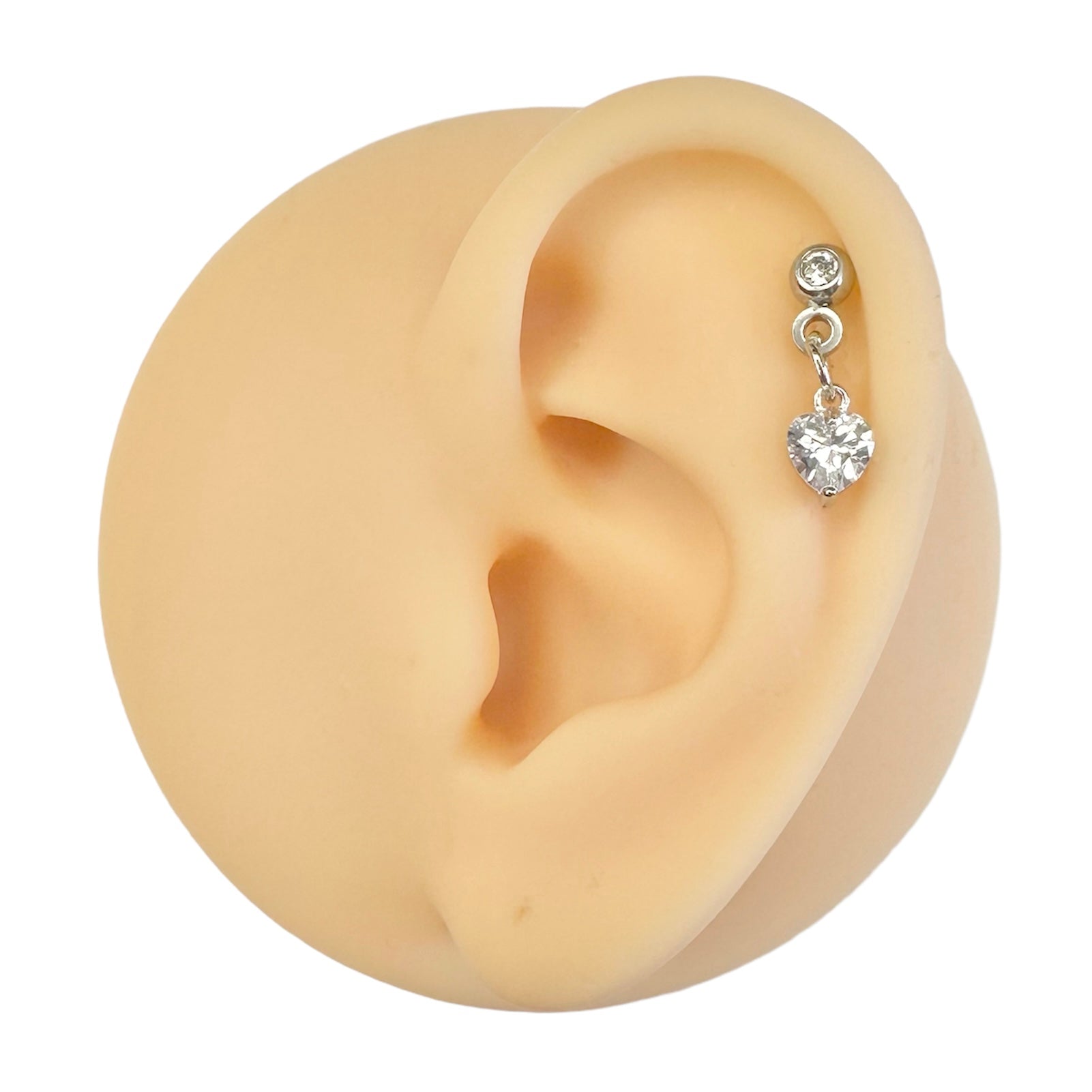 Clear Dangle CZ Heart Barbell Stud image 0