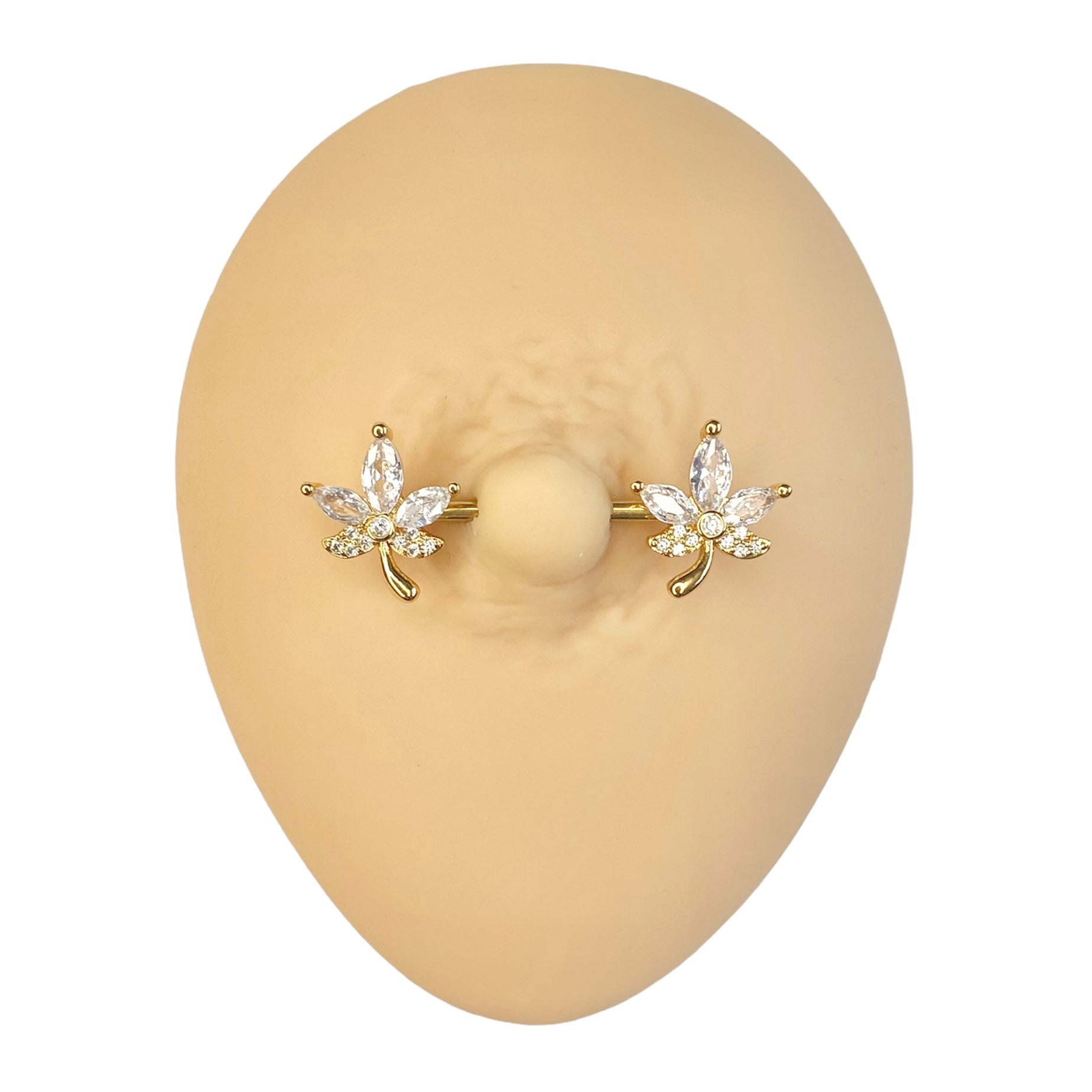 Gold CZ Leaf Nipple Bar image 0