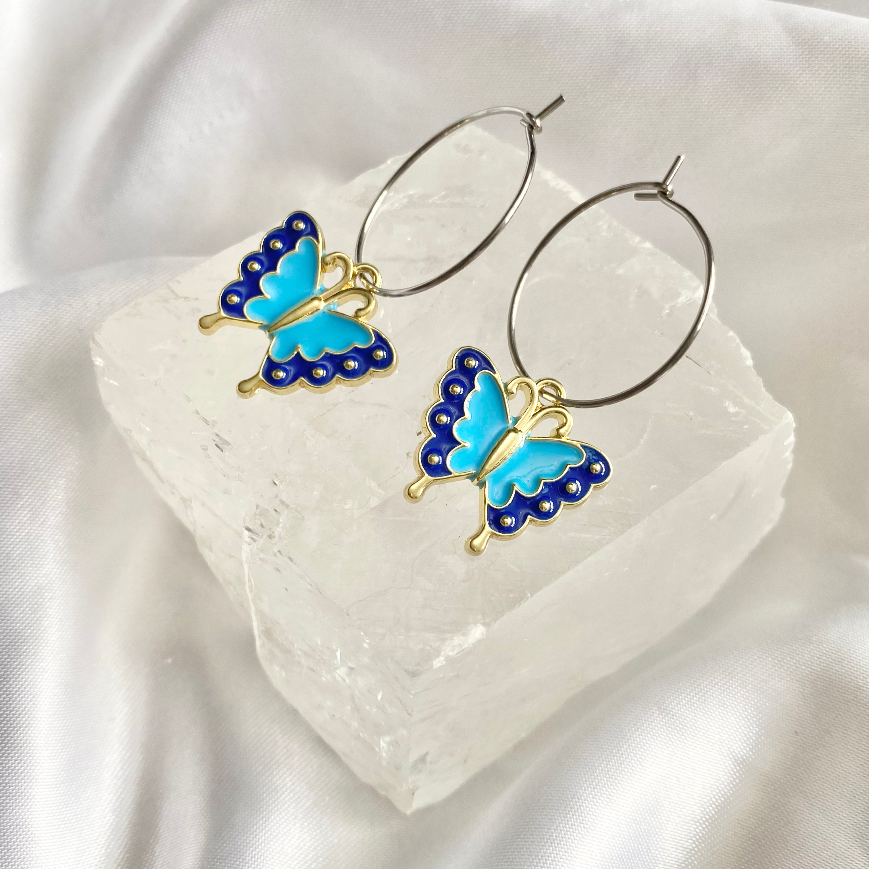 Blue Butterfly Hoop Earrings image 0