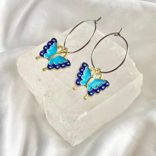 Blue Butterfly Hoop Earrings image 0