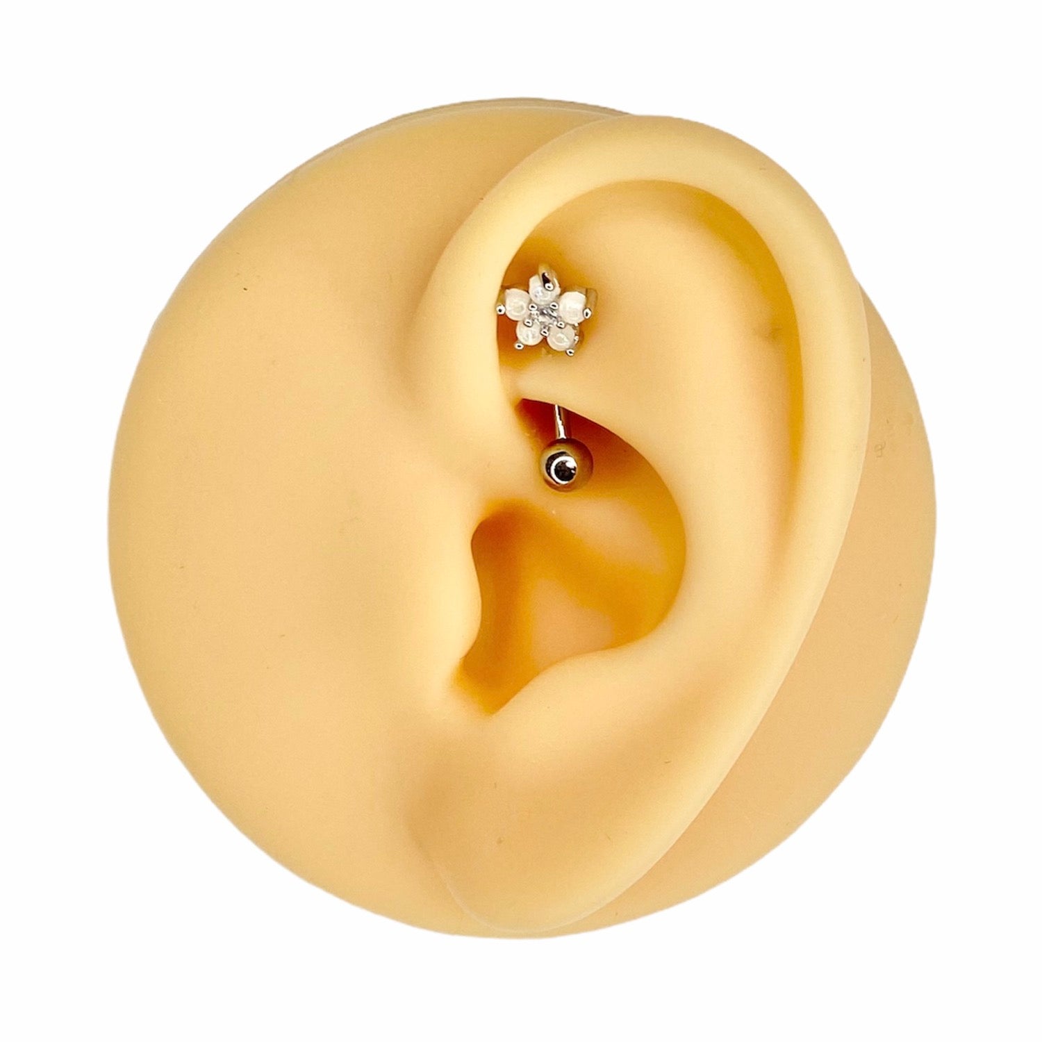 White Opal Glitter Flower CZ Center Curved Barbell image 0