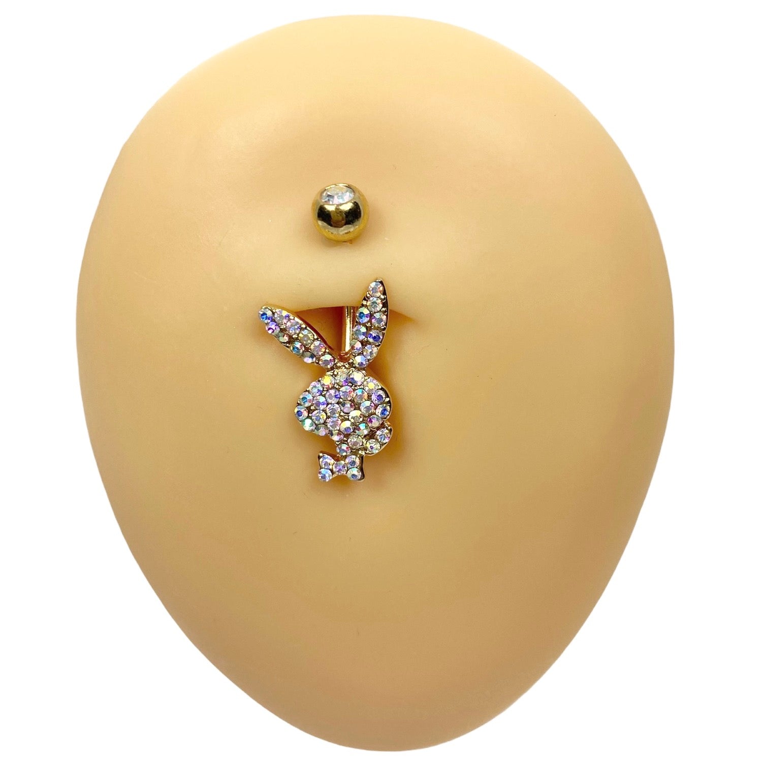 Gold AB Crystal Paved Playboy Belly Bar  image 0