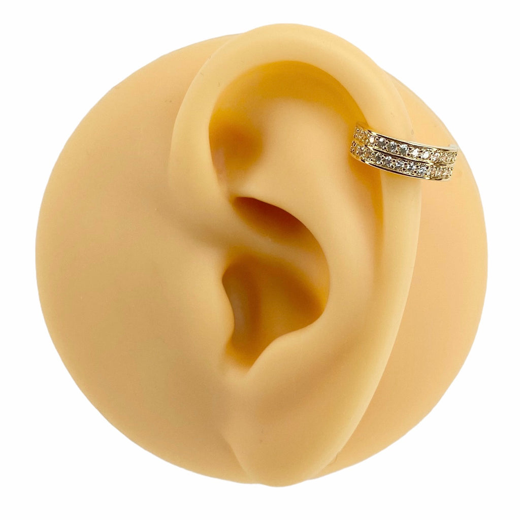 Gold CZ Double Lined Half Circle Hoop image 1