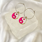 Pink Yin & Yang Circle Hoop Earrings image 0