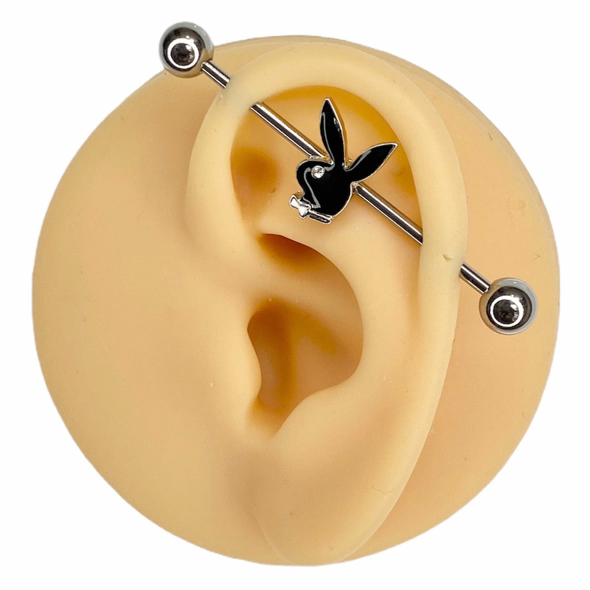 Enamel Playboy Gem Eye Industrial Barbell  image 0