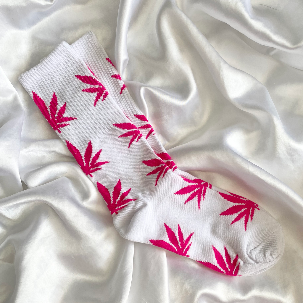 White & Pink Weed Leaf Socks image 1