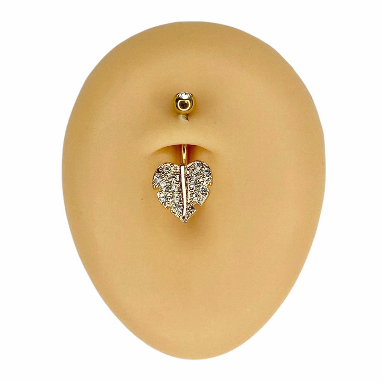 Gold Crystal Paved Leaf Belly Bar  image 0