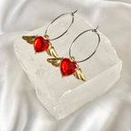 Red Heart Winged Hoop Earrings image 0