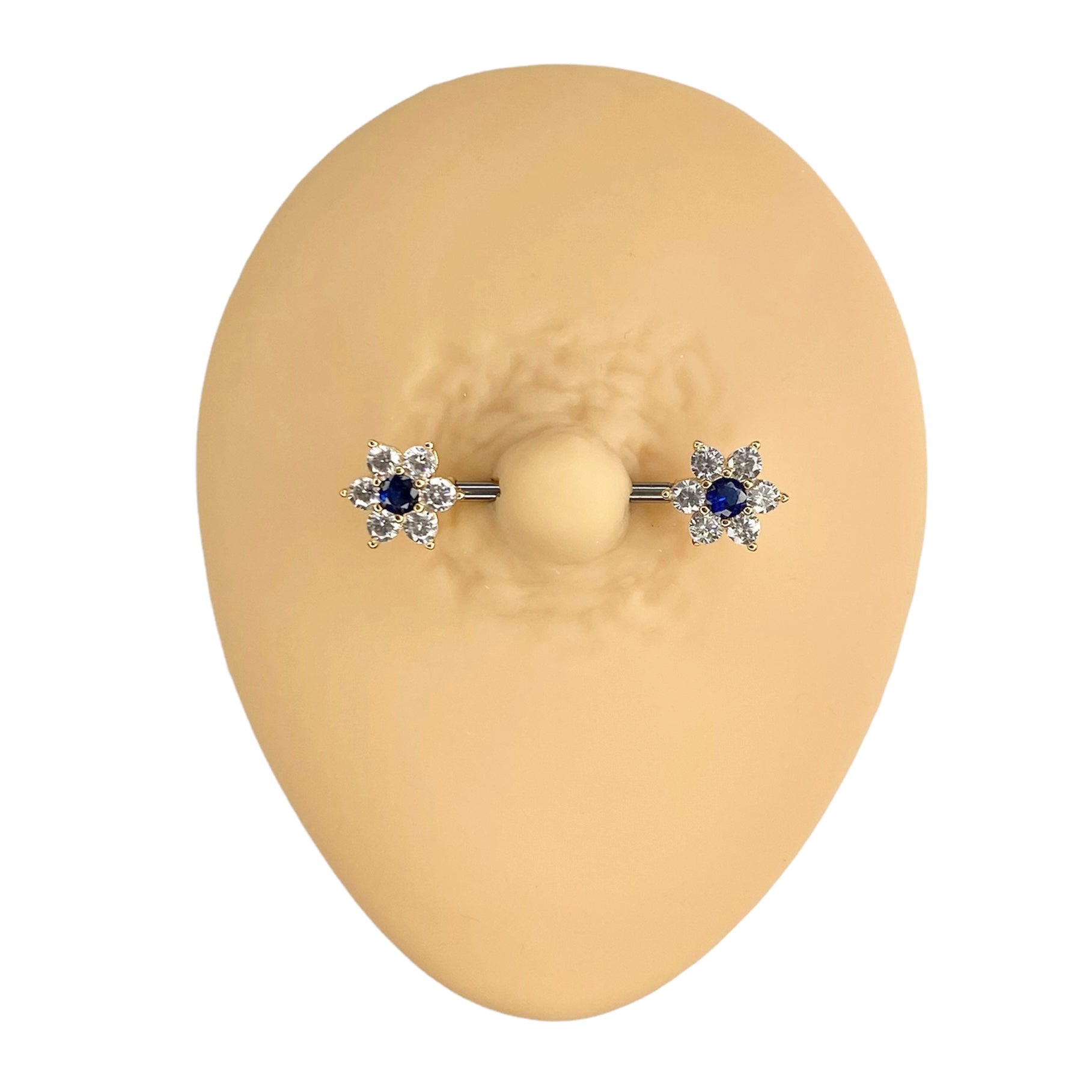 Gold Dark Blue Cubic Zirconia Flower Nipple Bar image 0