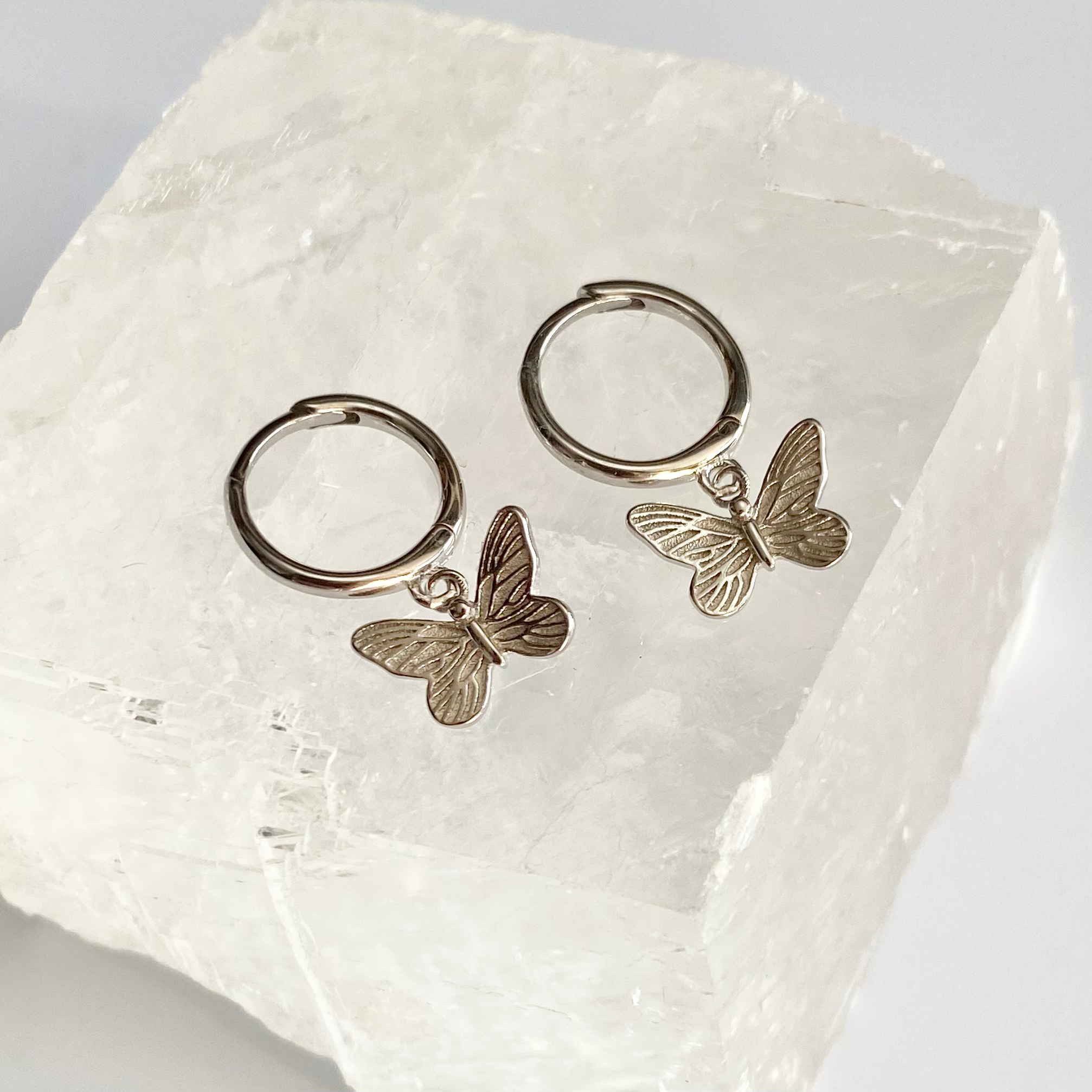 Silver Engraved Butterfly Hoop Earrings image 0