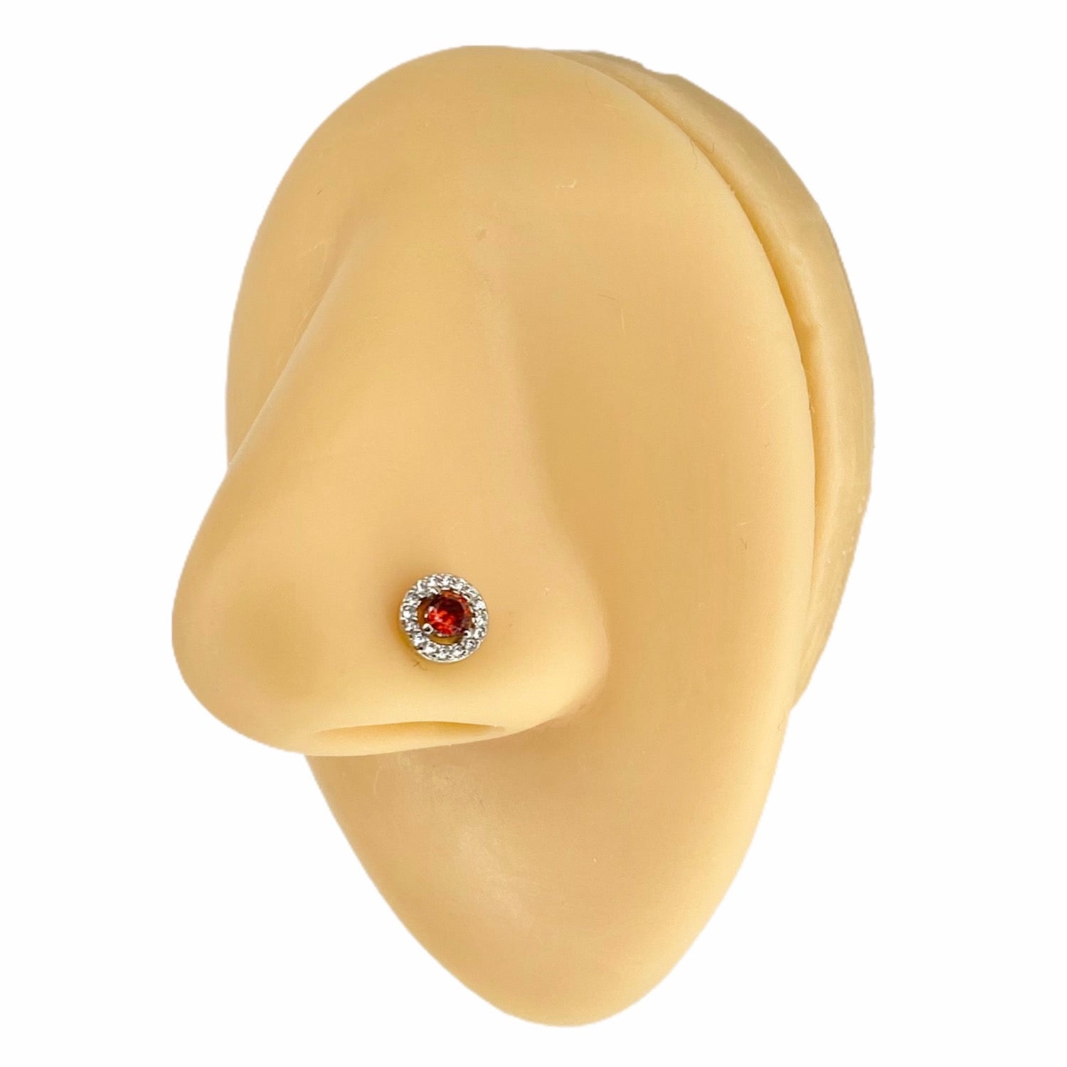 Red Double Tiered Round CZ Nose Stud image 0