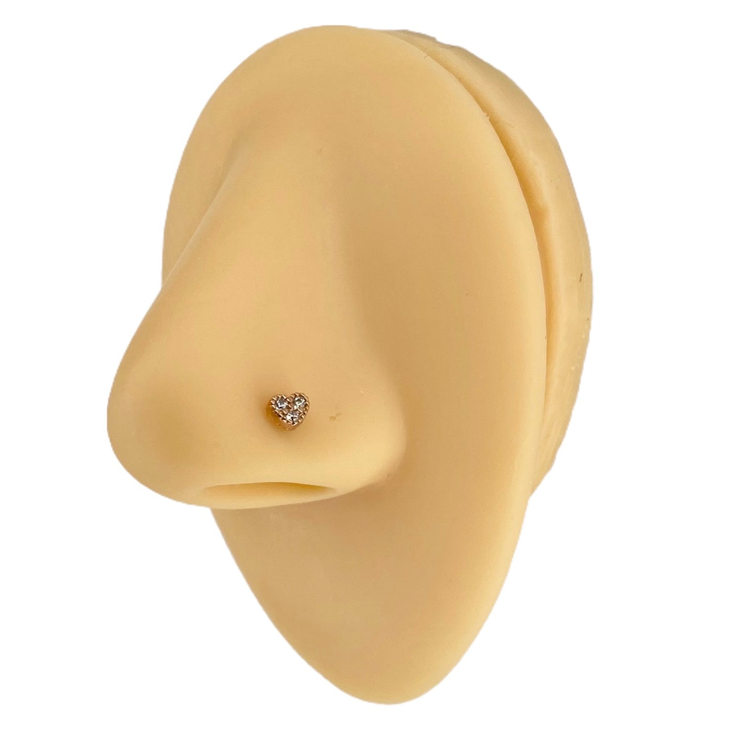 Rose Gold / Clear 3 CZ Paved Heart Nose Stud image 0