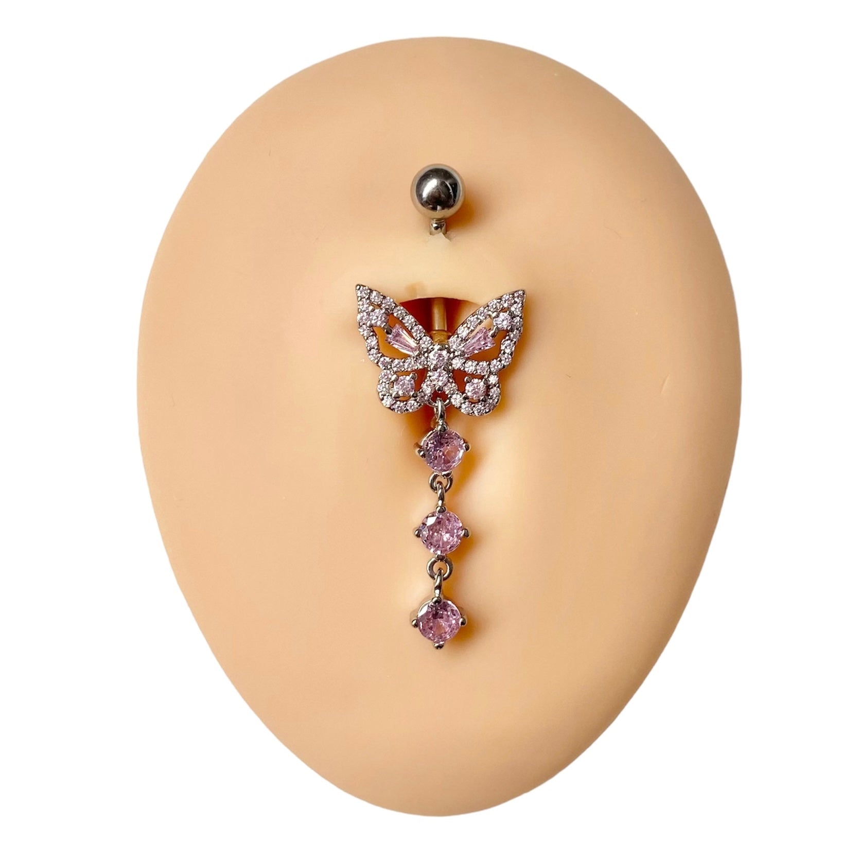 Pink Icy Butterfly CZ Dangle Belly Bar  image 0