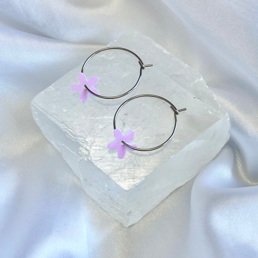 White AB Sequin Flower Hoop Earrings image 0