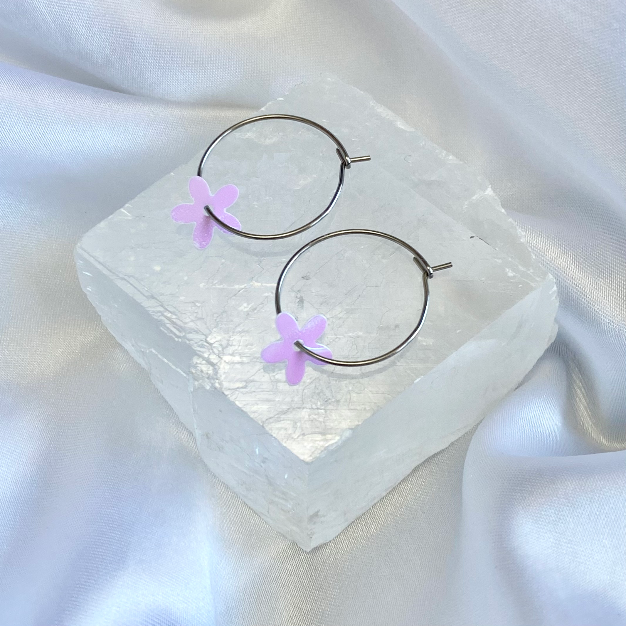 White AB Sequin Flower Hoop Earrings image 0
